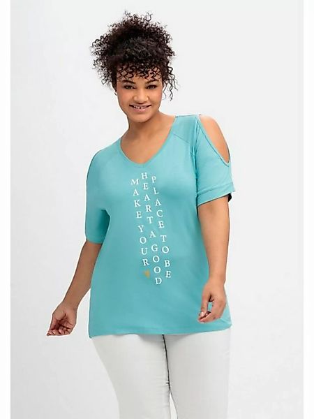 Sheego T-Shirt Große Größen mit Wordingprint und Schulter-Cut-outs günstig online kaufen