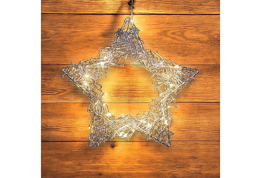 Spetebo Dekokranz LED Draht Stern zum Hängen 30cm mit Timer - silber, Fenst günstig online kaufen
