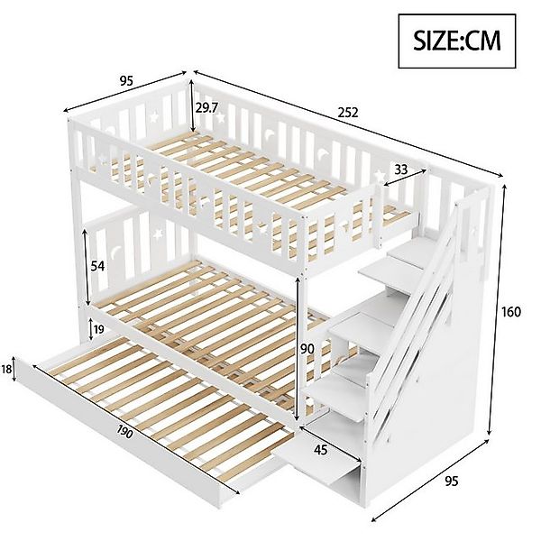 Flieks Etagenbett, Kinderbett 90x200cm mit Ausziehbett 90x190cm und Staurau günstig online kaufen