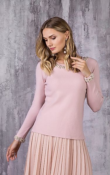 Passioni Strickpullover mit Perlendetails und Ärmelbündchen günstig online kaufen