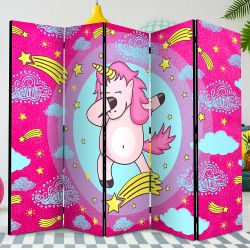 Einhorn Paravent Raumteiler in Pink und Bunt Leinwand Füllung günstig online kaufen