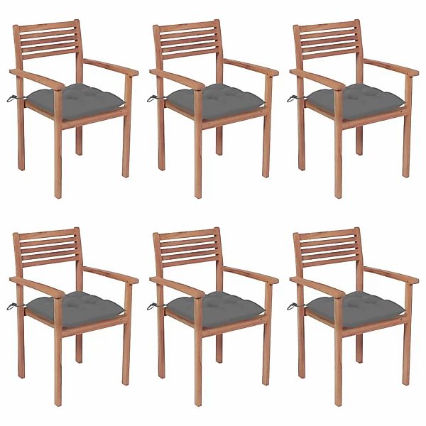 Stapelbare Gartenstühle Mit Kissen 6 Stk. Massivholz Teak günstig online kaufen