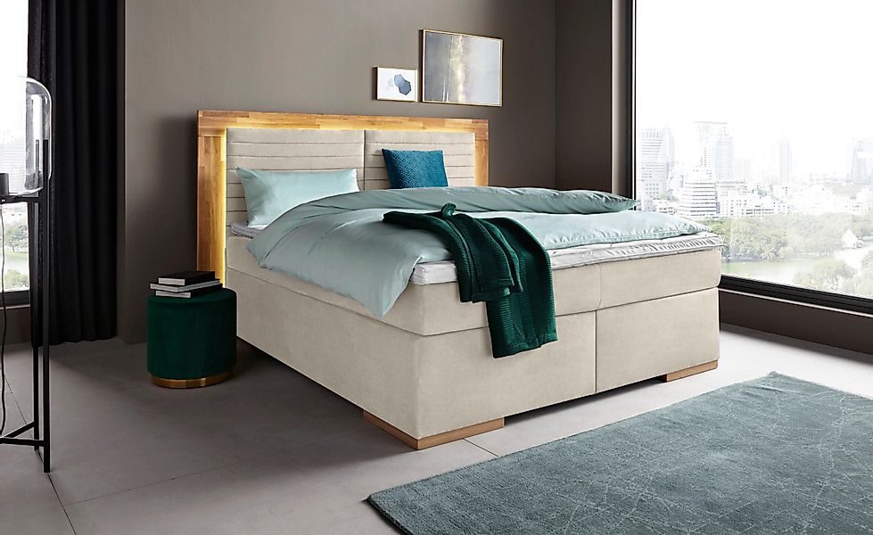PLACES OF STYLE Boxspringbett "Cup" mit LED-Beleuchtung, Massivholzrahmen u günstig online kaufen