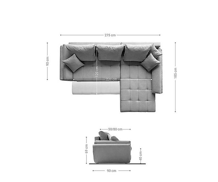 DELIFE Ecksofa Loana, Braun 275x185 cm Ecksofa Schlaffunktion Ottomane vari günstig online kaufen