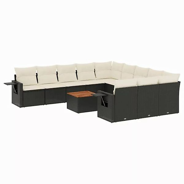 vidaXL Sofaelement 12-tlg. Garten-Sofagarnitur mit Kissen Schwarz Poly Ratt günstig online kaufen