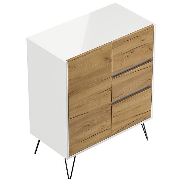 Posseik Sideboard Industrial K 3 Schubladen 1 Tür 80 cm Weiß Eiche Front günstig online kaufen