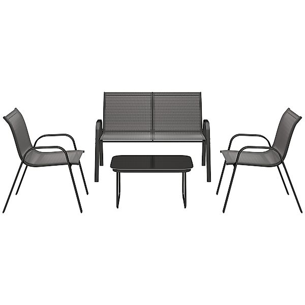 Outsunny 4-teiliges Gartensofa-Set mit Zweisitzer-Sofa, 2 stapelbaren Stühl günstig online kaufen
