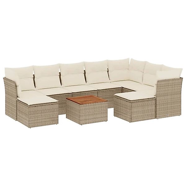 vidaXL 10-Tlg Garten-Sofagarnitur mit Kissen Beige Poly Rattan 3256296 günstig online kaufen