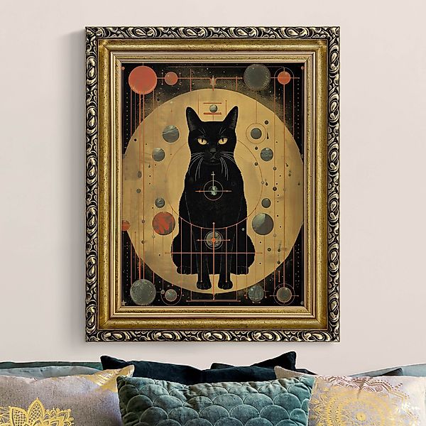 Gerahmtes Leinwandbild Schwarze Katze Universum Collage günstig online kaufen