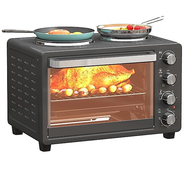 HOMCOM Minibackofen Edelstahl Hartglas Schwarz 48,6L x 36,3B x 33H cm günstig online kaufen