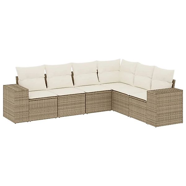 vidaXL 6-Tlg Garten-Sofagarnitur mit Kissen Beige Poly Rattan 3222607 günstig online kaufen