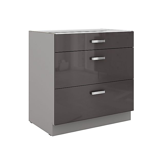 Küchen-Preisbombe Auszugsunterschrank 80 cm Küche Bianca Grey Grau Hochglan günstig online kaufen