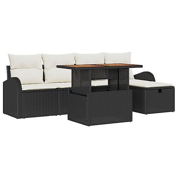 vidaXL Loungesofa 6-teiliges Garten Sofa Set mit Kissen Schwarz Poly-Rattan günstig online kaufen