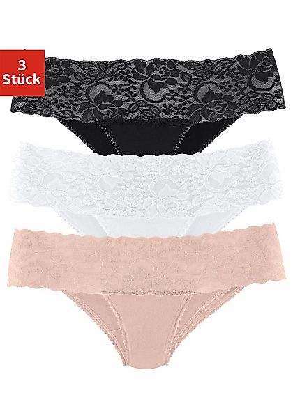Vivance Brasilslip, (3er-Pack), aus elastischer Baumwolle mit floraler Spit günstig online kaufen