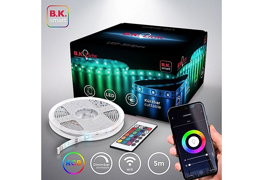 B.K.Licht LED-Streifen, 5m Smart Home LED Band dimmbar mit WiFi App-Steueru günstig online kaufen