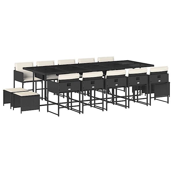 vidaXL 15-Tlg Garten-Essgruppe mit Kissen Schwarz Poly Rattan 3211350 günstig online kaufen