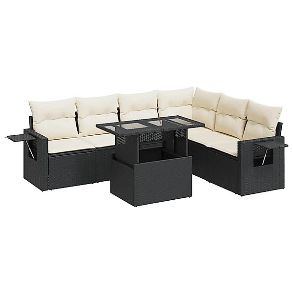 vidaXL 7-Tlg Garten-Sofagarnitur mit Kissen Schwarz Poly Rattan 3326487 günstig online kaufen