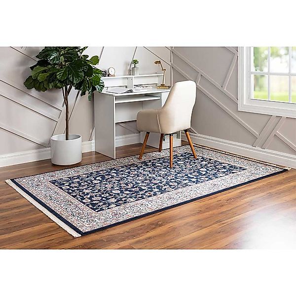 Teppich Kurzflor im orientalischen Stil Dunkelblau und Cremefarben günstig online kaufen