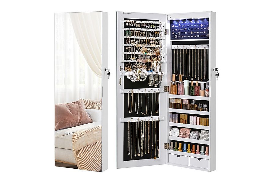SONGMICS Schmuckschrank Spiegelschrank mit LED und Ganzkörperspiegel, weiß günstig online kaufen