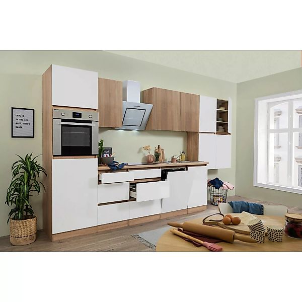 Respekta Premium Küchenzeile GLRP380HESWOES Grifflos 380 cm Weiß Eiche Säge günstig online kaufen