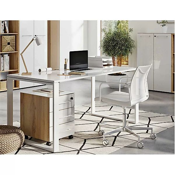 Arbeitszimmermöbel Set in Weiß und Wildeiche Optik Glas beschichtet (dreite günstig online kaufen