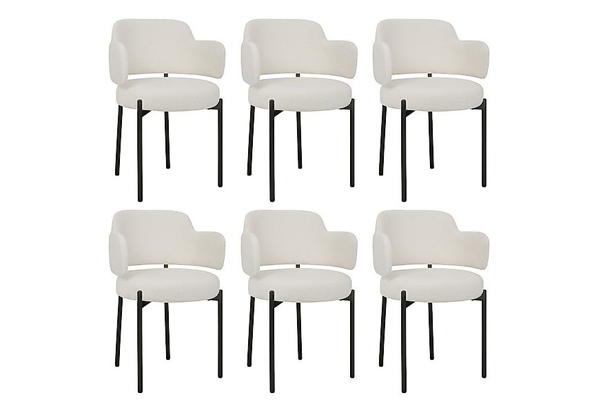 Puluomis Esszimmerstuhl Set mit gebogene Rücklehne und Armlehne, Boucle wei günstig online kaufen