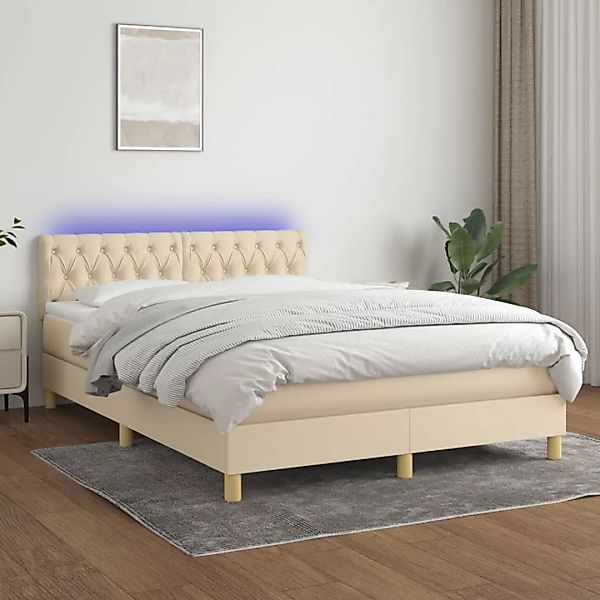 vidaXL Boxspringbett Boxspringbett mit Matratze LED Creme 140x200 cm Stoff günstig online kaufen