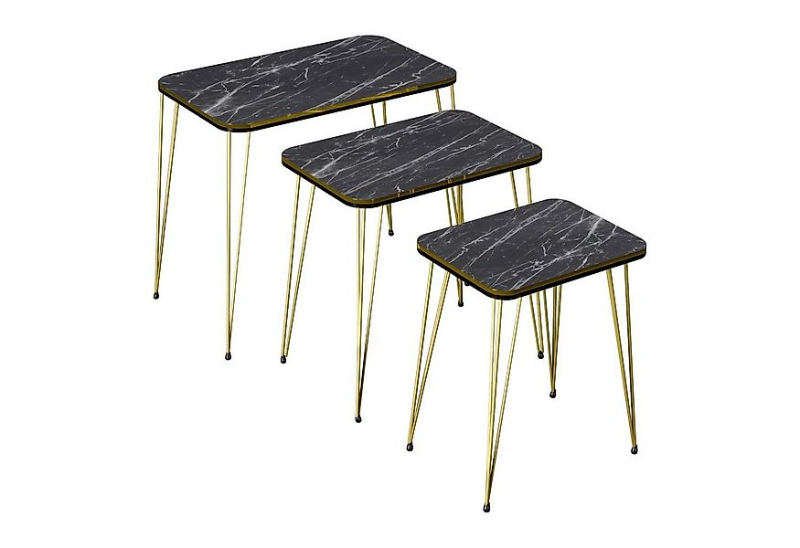 en.casa Satztisch, Rudkøbing Satztisch mit Hairpinlegs in 3er Set Marmor, s günstig online kaufen