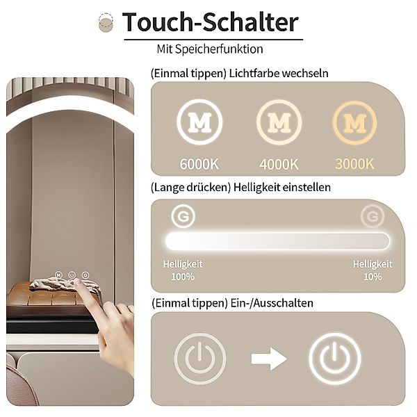 MCURO Kosmetikspiegel Schminkspiegel 3 Lichtfarben-Modi,180° Drehbar, günstig online kaufen