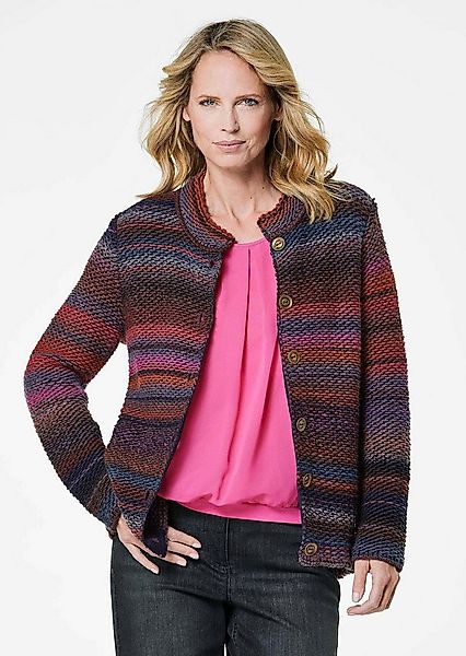 GOLDNER Strickjacke Multicolor Woll-Jacke mit Stehkragen Hüftlanger Schurwo günstig online kaufen