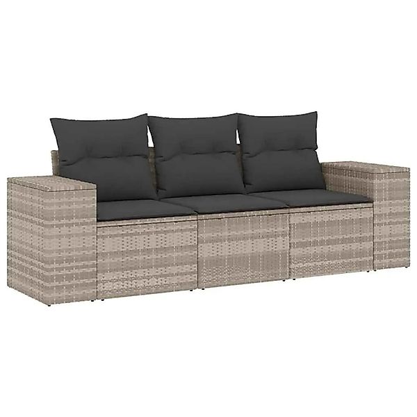vidaXL 3-Tlg Garten-Sofagarnitur mit Kissen Hellgrau Poly Rattan 3222261 günstig online kaufen