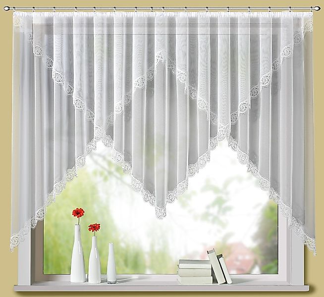 Stickereien Plauen Gardine "Sahra" Kräuselband 1 Stk. tlg. veredelt mit ech günstig online kaufen