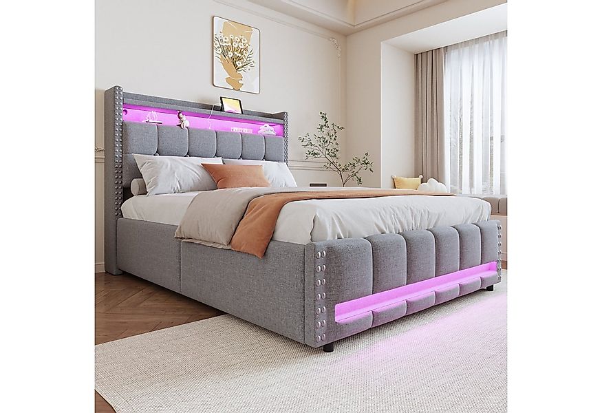 HAUSS SPOLE Polsterbett 140x200cm mit Matratze Komfortbett, LED-Beleuchtung günstig online kaufen