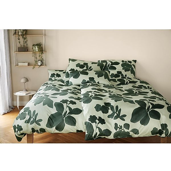 Elegante Interlock Jersey Bettwäsche Shadows 3609-4 Blume Grün 135x200 günstig online kaufen
