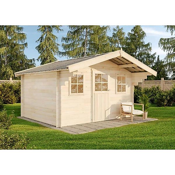 Alpholz Gartenhaus Manitoba Satteldach 405 cm x 391 cm Hellbraun günstig online kaufen