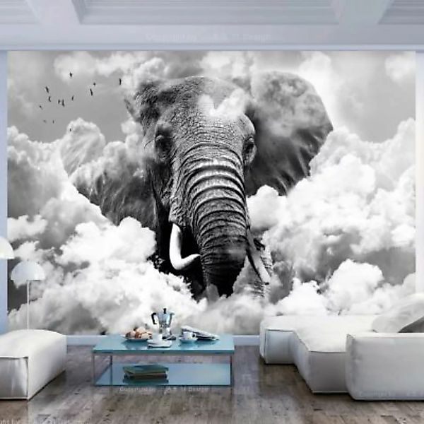 artgeist Fototapete Elephant in the Clouds (Black and White) schwarz/weiß G günstig online kaufen