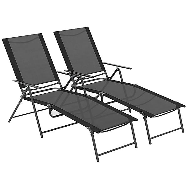 Costway 2er Set Sonnenliege Klappbar Verstellbare Rückenlehne Schwarz günstig online kaufen