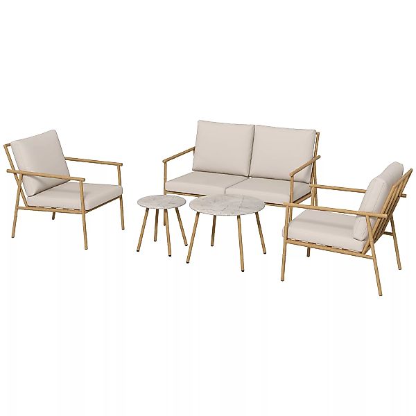 Outsunny 5-tlg. Sitzgruppe, Gartenmöbel-Set mit 2 Sesseln, Couchtisch-Set, günstig online kaufen