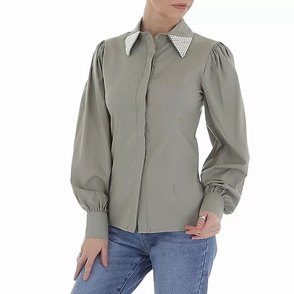 Ital-Design Langarmbluse Damen Elegant Hemd Perlen Bluse in Olive günstig online kaufen