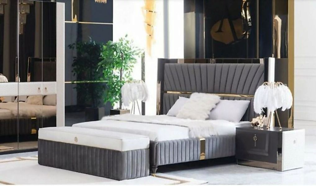 JVmoebel Bett Bettgestell Betten Holz Hotel Bettrahmen Grau Möbel Bett Dopp günstig online kaufen
