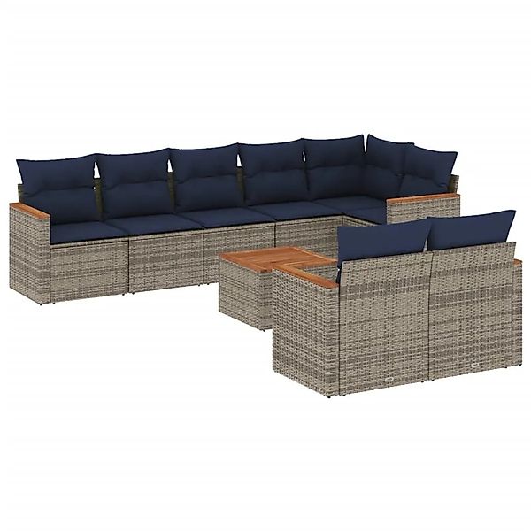vidaXL 9-Tlg Gartensofa-Set mit Kissen Grau Polyrattan 3226159 günstig online kaufen