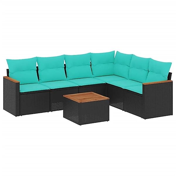 vidaXL 7-Tlg Gartensofa-Set mit Kissen Schwarz Polyrattan 3226008 günstig online kaufen