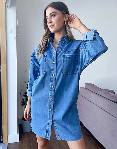 New Look – Oversized-Jeanshemd in Mittelblau günstig online kaufen