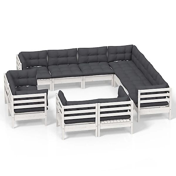 vidaXL 11-Tlg Garten-Lounge-Set mit Kissen Weiß Massivholz Kiefer 3096936 günstig online kaufen