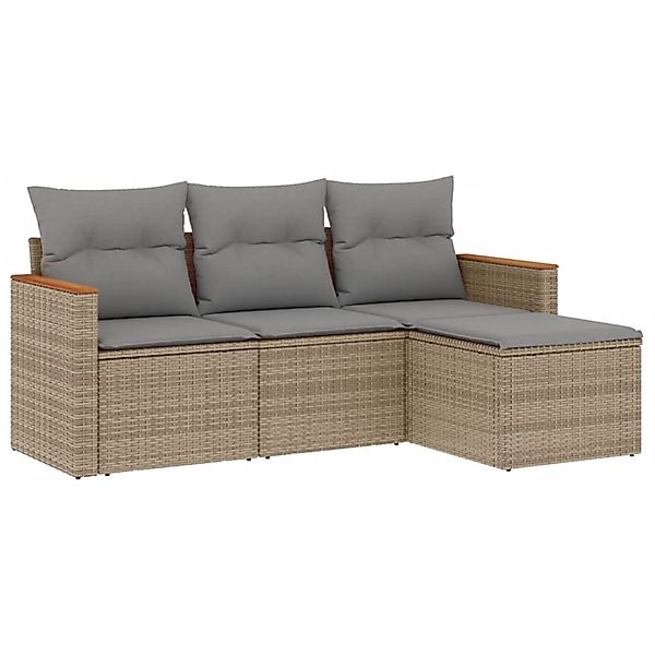 vidaXL 4-Tlg Garten-Sofagarnitur mit Kissen Beigemischung Poly Rattan 32259 günstig online kaufen