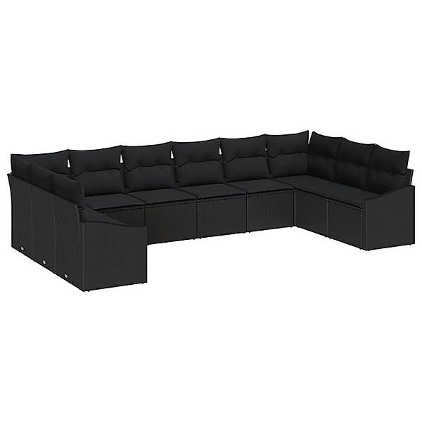 vidaXL Loungesofa 10-teiliges Garten Sofa Set mit Kissen Schwarz Poly Ratta günstig online kaufen