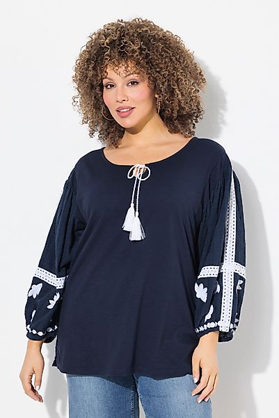 Ulla Popken Druckbluse Bluse Stickerei Tunika-Ausschnitt günstig online kaufen