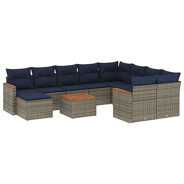 vidaXL 11-Tlg Gartensofa-Set mit Kissen Grau Polyrattan 3226565 günstig online kaufen