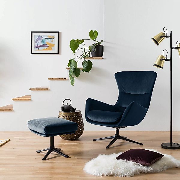 home24 Studio Copenhagen Sessel Hepburn III Dunkelblau Samt 84x99x96 cm (Bx günstig online kaufen