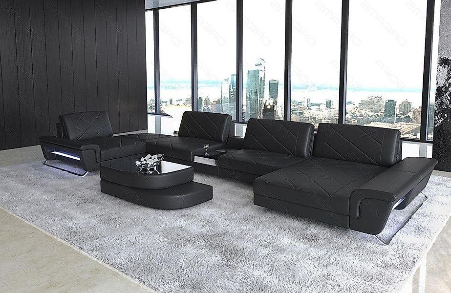 Sofa Dreams Wohnlandschaft Sofa Leder Bari U Form Ledersofa, Couch, mit LED günstig online kaufen